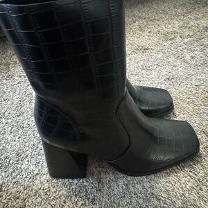 Princess Polly Black Croc Heeled Boots